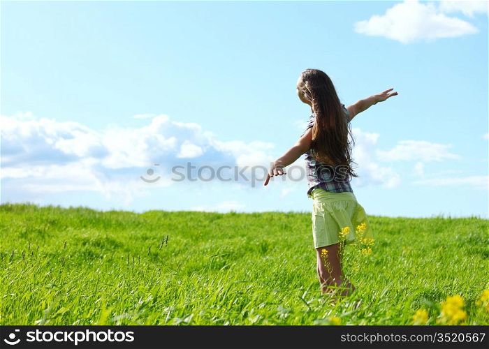 summer woman fly in blue sky