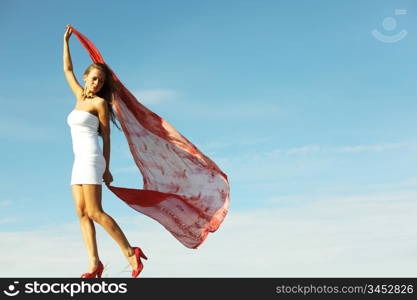 summer woman in blue sky