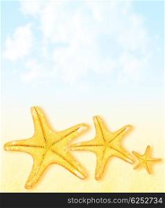 Summertime vacation abstract background, starfish border over sky &amp; sand, collage, beach lifestyle concept