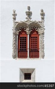 Sumptuous Manuelino-style window of Sintra Palace in Portugal