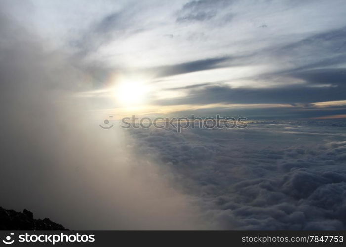 Sun and clouds on the mountain in Indonesia