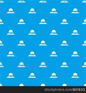 Sun and mountain pattern repeat seamless in blue color for any design. Vector geometric illustration. Sun and mountain pattern seamless blue