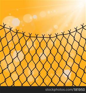 Sun and Wire Barb on Yellow Background. Freedom Concept. Peace Day.. Sun and Wire Barb. Freedom Concept. Peace Day.
