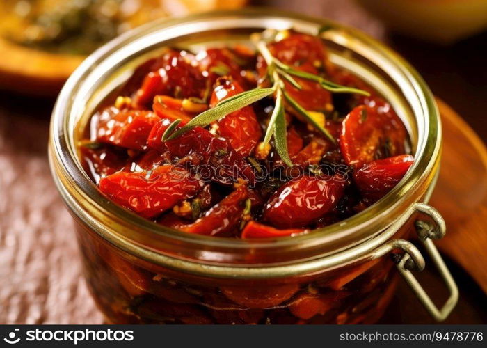 Sun-dried tomatoes marinated in olive. Generative AI