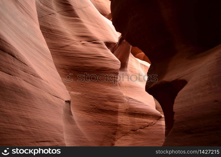 Sun glimmering off the red sandstone walls of Antelope Canyon in Arizona.