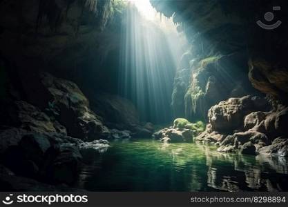Sun Light into the Underwater Cave created by generative AI 