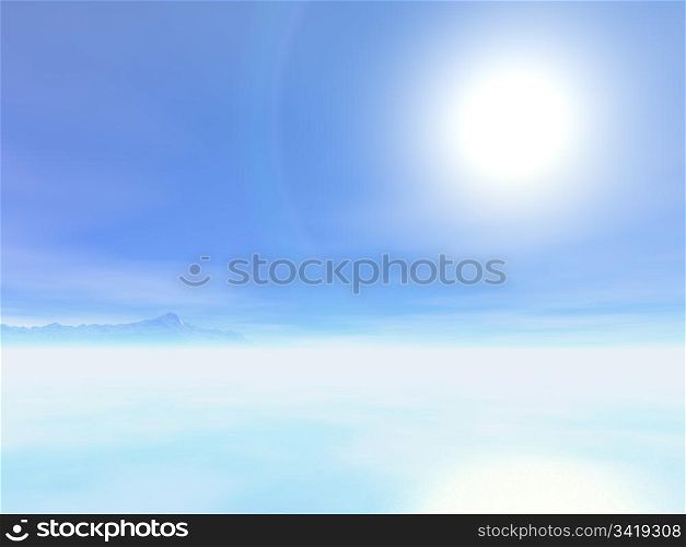 Sun over the sea. 3d illustration