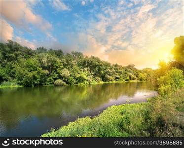 Sun over the Seversky Donets river in Ukraine