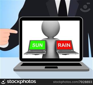 Sun Rain Laptops Displaying Weather Forecast Sunny or Raining