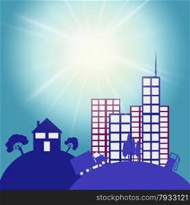 Sun Rays Representing Buildings Metropolis And Summer