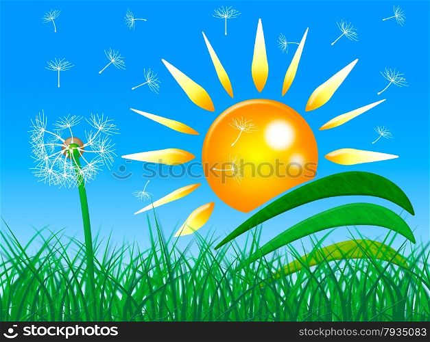 Sun Rays Representing Green Grass And Glowing