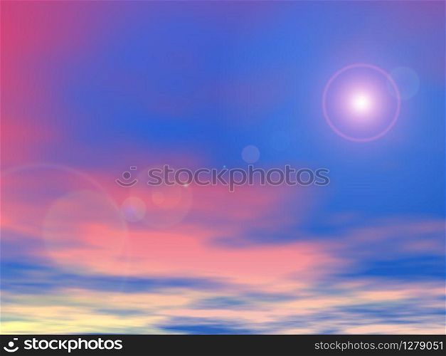 Sun shining in a colorful sunset sky background - 3D render. Sun in the sunset sky background - 3D render