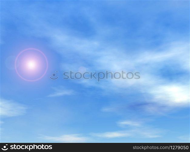 Sun shining in the blue sky background - 3D render. Sun in the sky background - 3D render