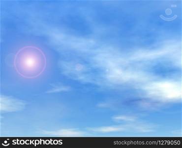 Sun shining in the blue sky background - 3D render. Sun in the sky background - 3D render