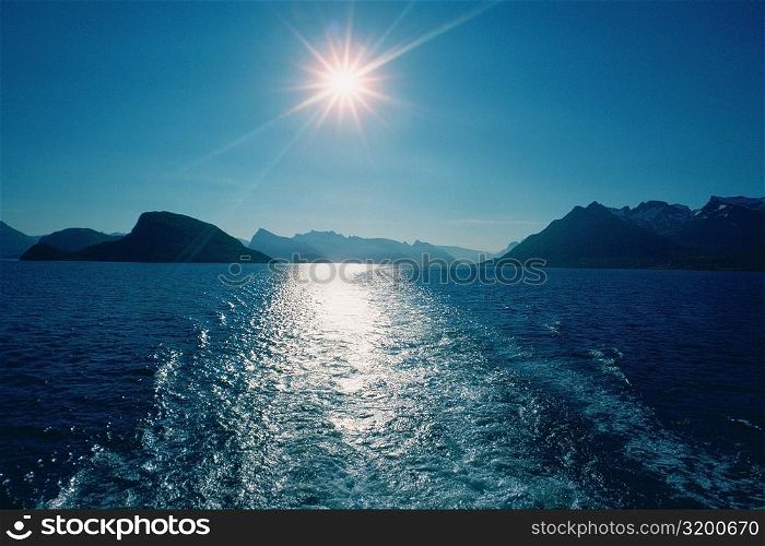 Sun shining over the sea, Lofoten Islands, Norway