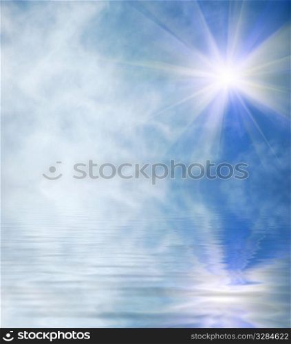 sun, sky, clouds and water with ripples