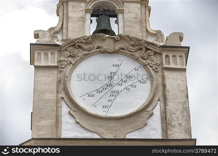 sundial on the clock tower of the Cathedral Basilica of St. Agatha in Gallipoli (Le)