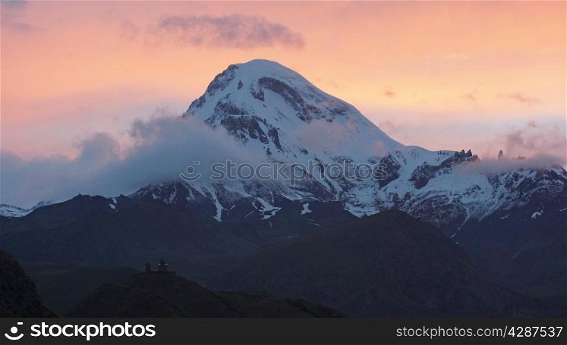 Sundown on Mount Kazbek, Georgia, Europe