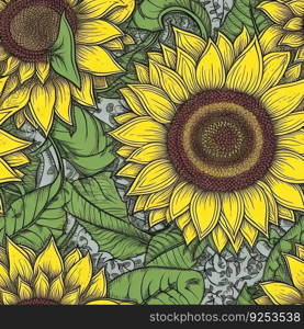 Sunflower flower seamless pattern. Floral seamless background. Generative AI.. Sunflower flower seamless pattern. Floral seamless background. Generative AI