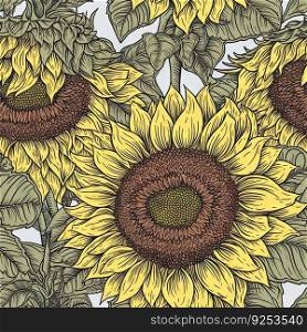 Sunflower flower seamless pattern. Floral seamless background. Generative AI.. Sunflower flower seamless pattern. Floral seamless background. Generative AI