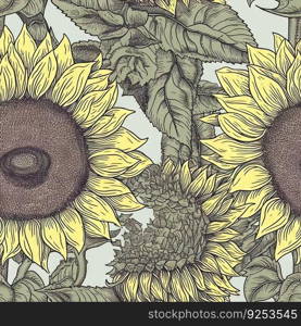 Sunflower flower seamless pattern. Floral seamless background. Generative AI.. Sunflower flower seamless pattern. Floral seamless background. Generative AI