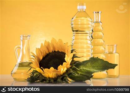 Sunflower oil, Cooking oils, bottles background