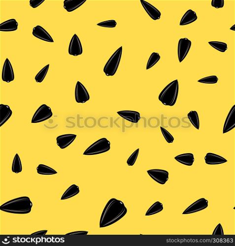 Sunflower Ripe Black Seed Seamless Pattern Isolated on Yellow Background. Sunflower Ripe Black Seed Seamless Pattern