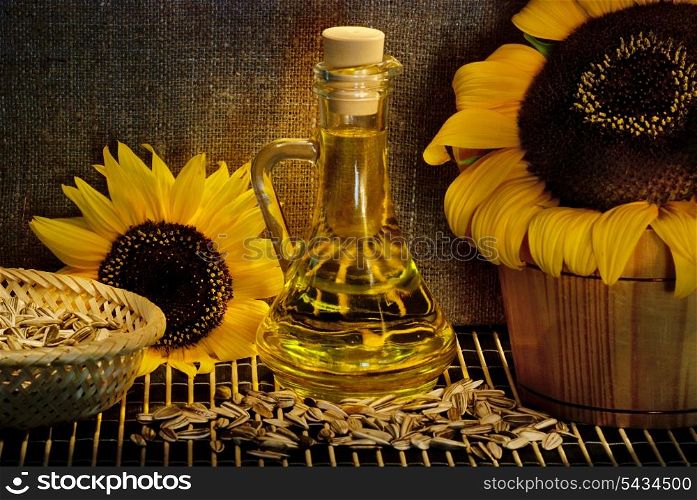sunflower seed oil still life, light painting