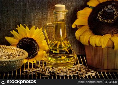 sunflower seed oil still life, light painting