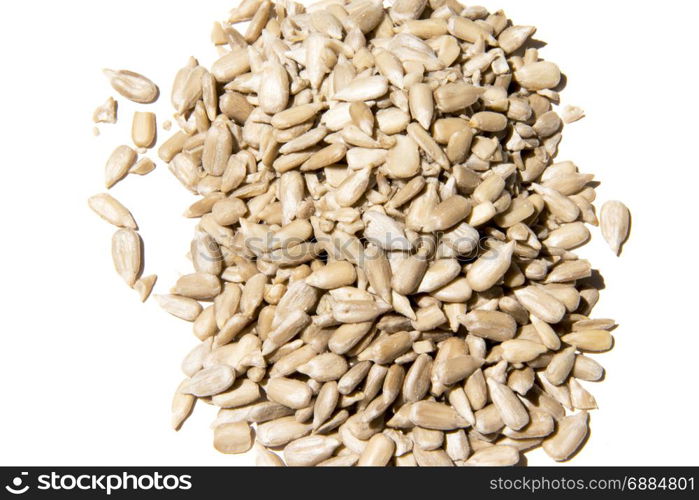 sunflower seeds peeled isolated on white background photo. Beautiful picture, background, wallpaper