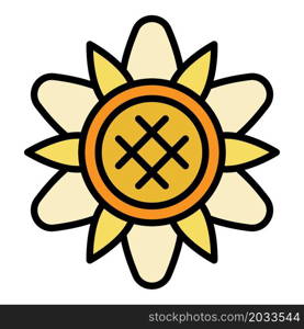 Sunflower top view icon. Outline sunflower top view vector icon color flat isolated. Sunflower top view icon color outline vector