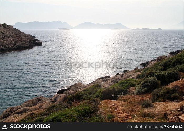 Sunlight and bay of the Mediterranean coast of Turkey