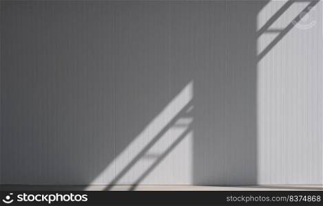 Sunlight and shadow of cable ladder with concrete post on gray sandwich panel of cold storage wall in freezer warehouse industry area