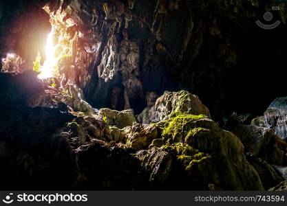 Sunlight in Tham Phu Kham cave near Vang Vieng,Laos.
