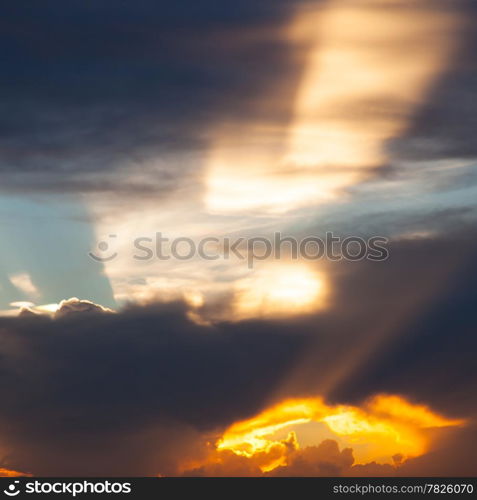 Sunlight in the evening. Sunlight through the clouds in the evening of the day before dark.