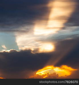 Sunlight in the evening. Sunlight through the clouds in the evening of the day before dark.