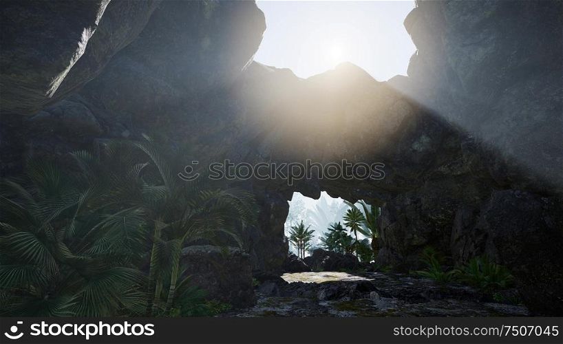 Sunlight through the chimney cave in Thailand.