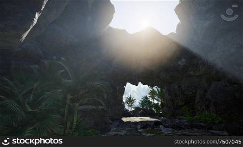 Sunlight through the chimney cave in Thailand.