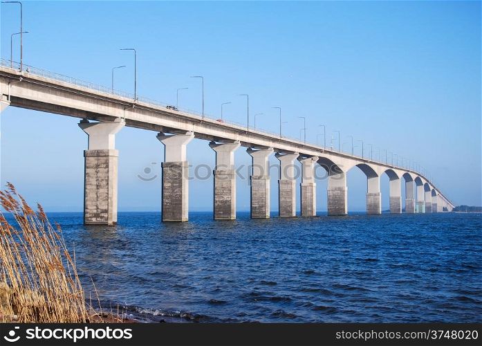 Sunlit Oland bridge connecting the swedish island Oland to mainland Kalmar in Sweden