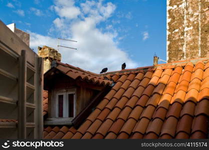 Sunlit rooftop exterior, Croatia, Dubrovnik