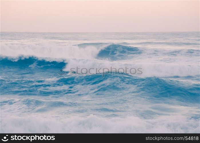Sunny atlantic ocean big waves. Sunlight summer Florida seascape, USA