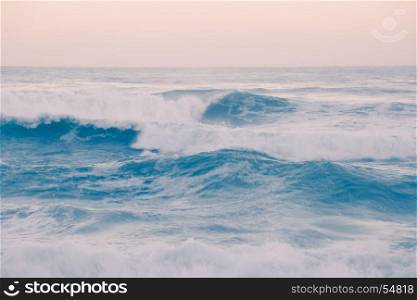 Sunny atlantic ocean big waves. Sunlight summer Florida seascape, USA