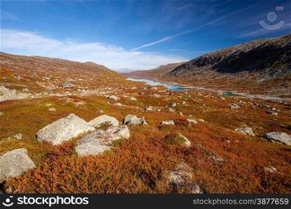 sunny autumn landscape Norway Gamle Strynefjellsvegen