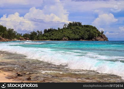 Sunny day beach view on the paradise islands Seychelles.