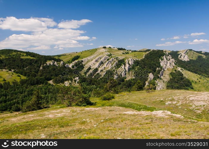 Sunny day on mountain plateau, Crimea, Ukraine