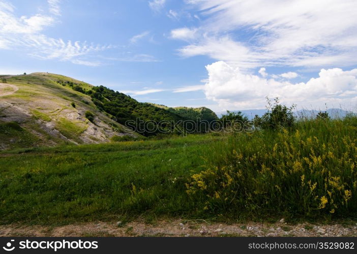 Sunny day on mountain plateau, Crimea, Ukraine