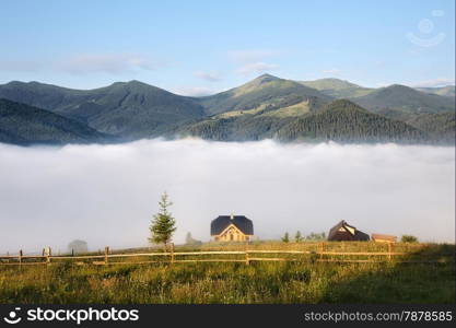 Sunny morning mountain rural landscape