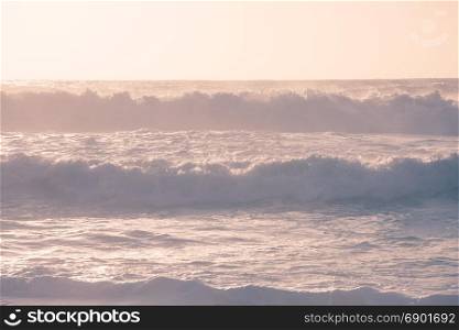 Sunny ocean big waves landscape. Sunlight summer seascape