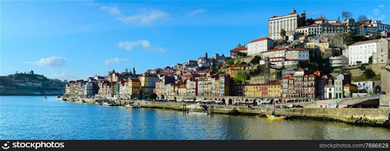 Sunny panorama view of Old Town of Porto, Portugal