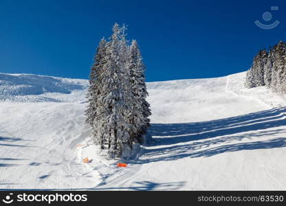 Sunny Ski Slope near Megeve in French Alps, France